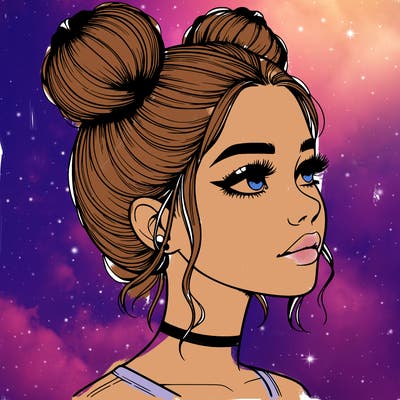 realistic girl with buns on the top of her head