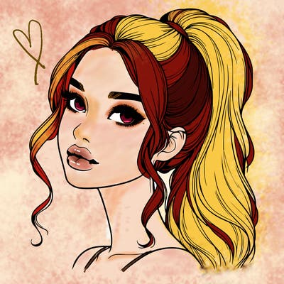 realistic girl with a ponytail on her hair and lips