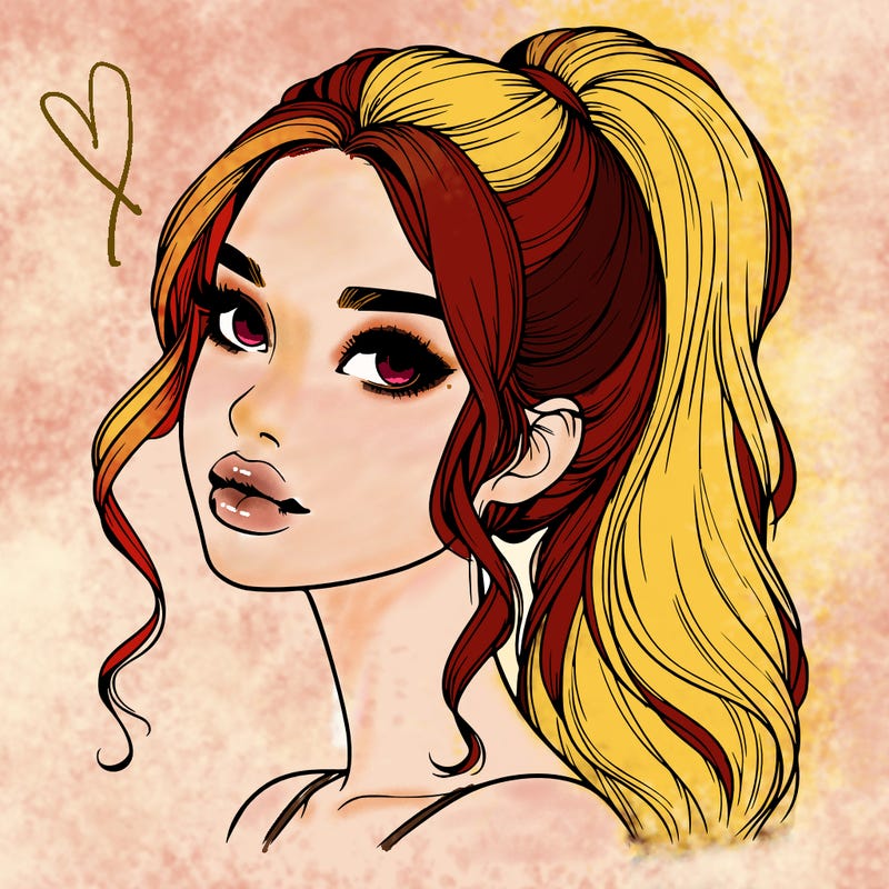 realistic girl with a ponytail on her hair and lips