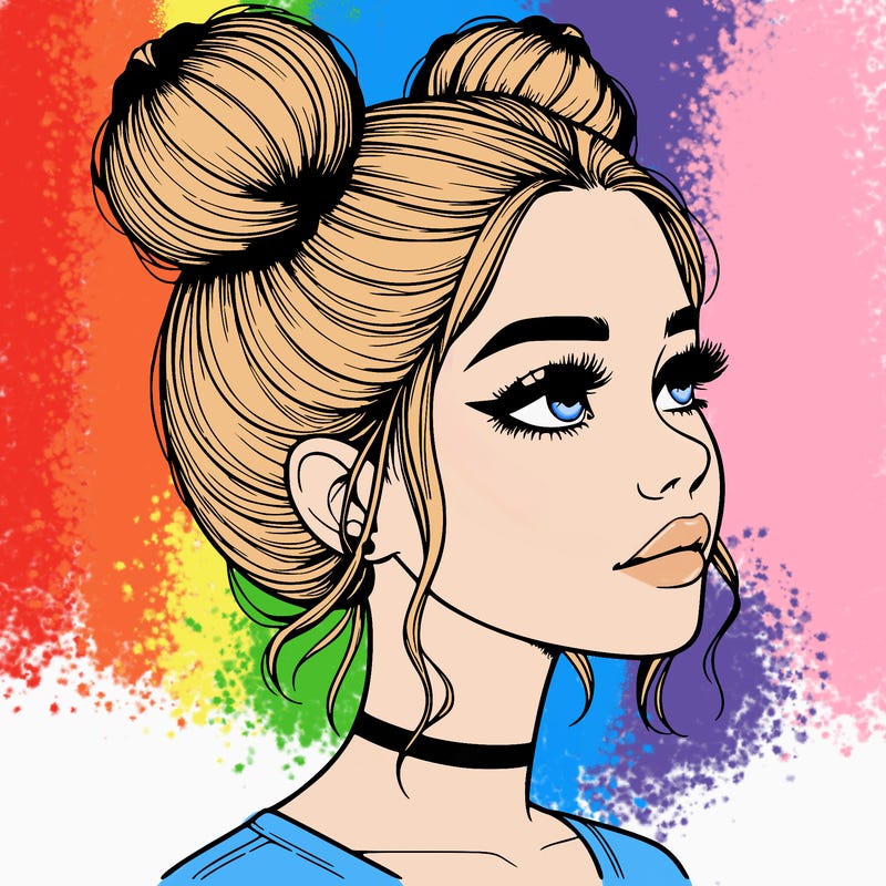 realistic girl with buns on the top of her head