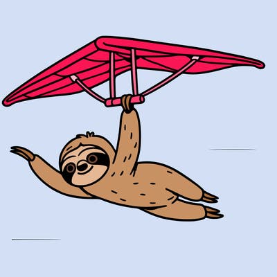a sloth hang gliding slowly through a clear blue sky