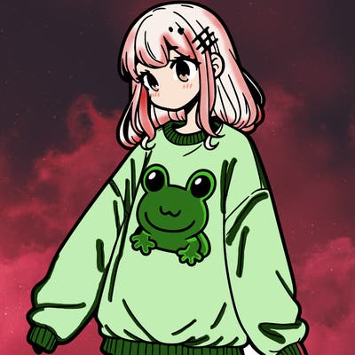 girl wearing frogging sweatshirt