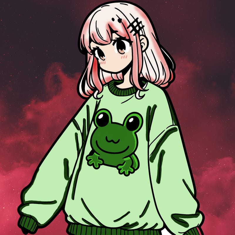 girl wearing frogging sweatshirt