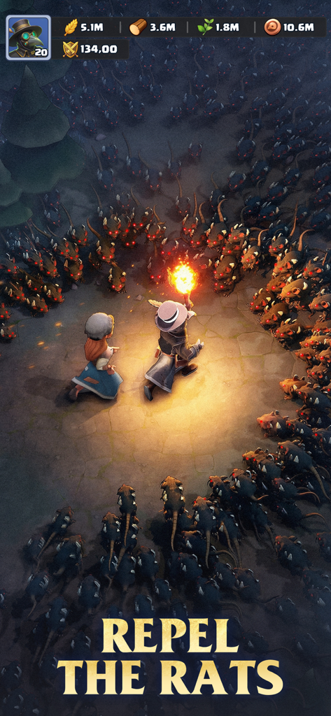 Last Asylum: Plague - Plague doctor and survivor surrounded by a massive rat swarm in Last Asylum Plague game