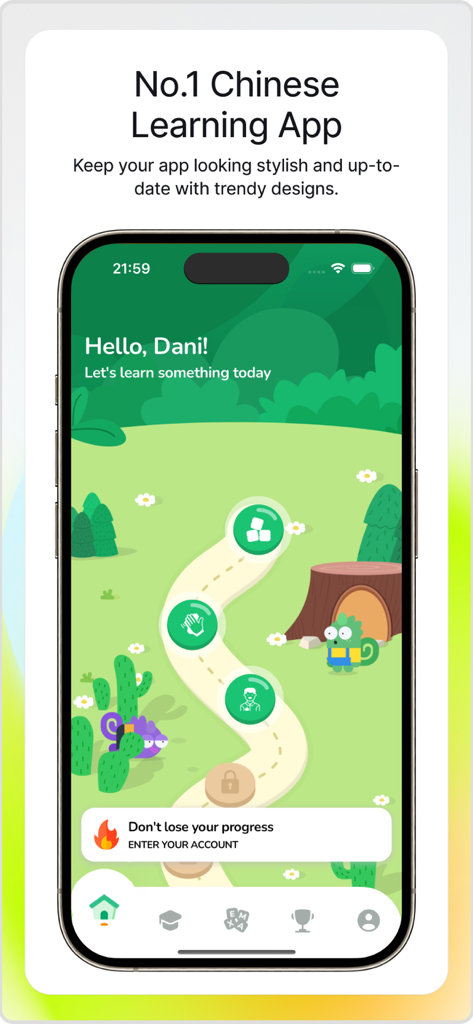 Pidu: Learn Chinese HSK 1-6 - Pidu Chinese learning app home screen showing a gamified Mandarin lesson path with a stylish design