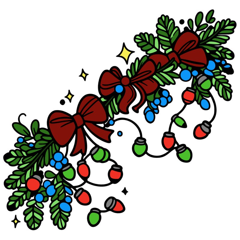 christmas garland: decorated with lights and ribbons..simple vector art