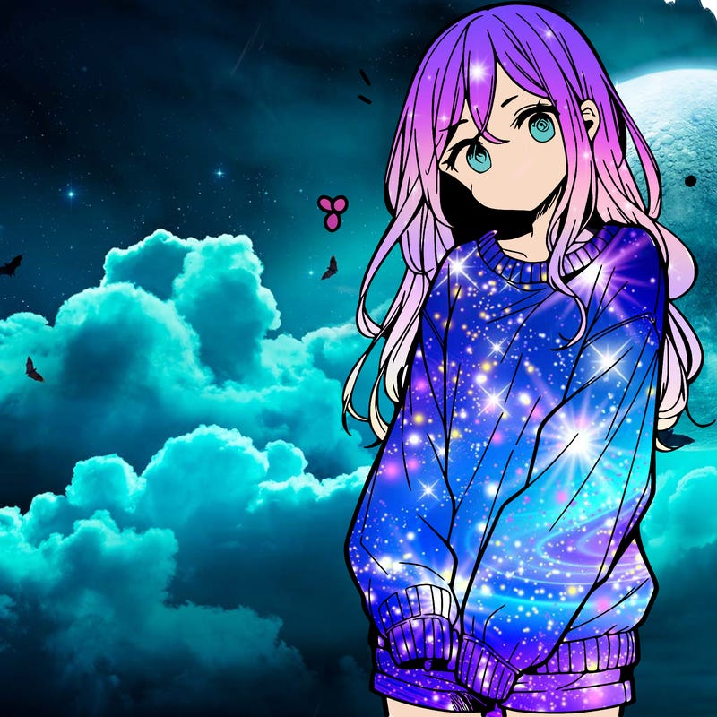 manga teen girl  in a sweater and baggy pants