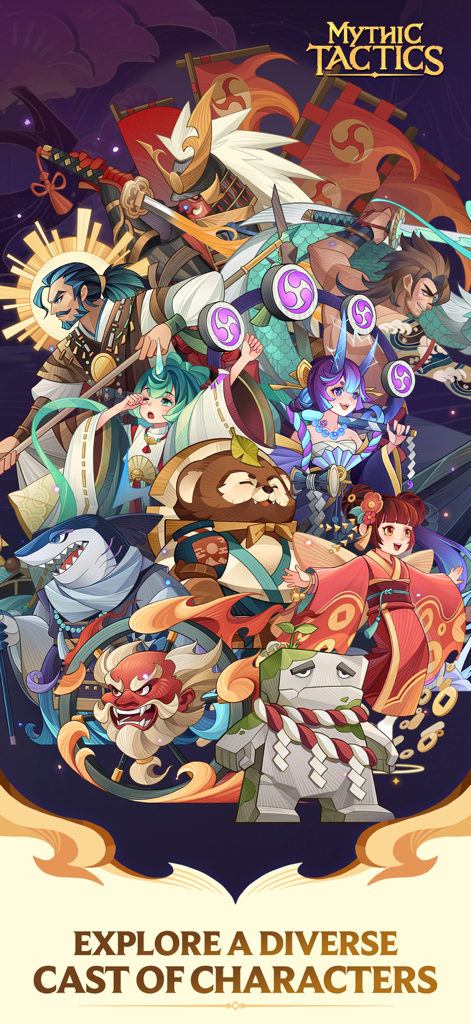 Mythic Tactics: Battleground - A group of vibrant mythological characters from Mythic Tactics Battleground