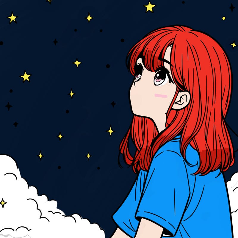 girl looking at stars realistic