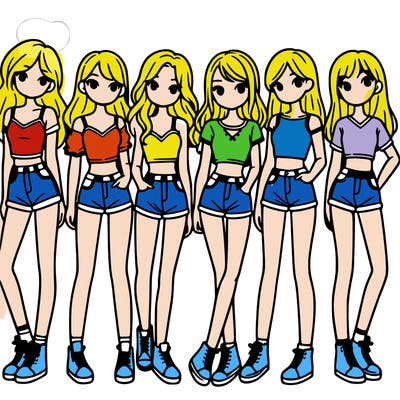 a group of girls wearing crop tops and shorts