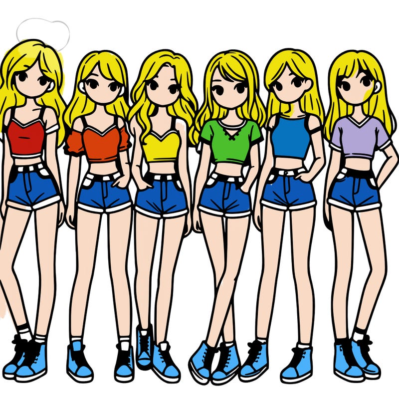 a group of girls wearing crop tops and shorts