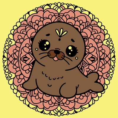 a cute baby seal mandala