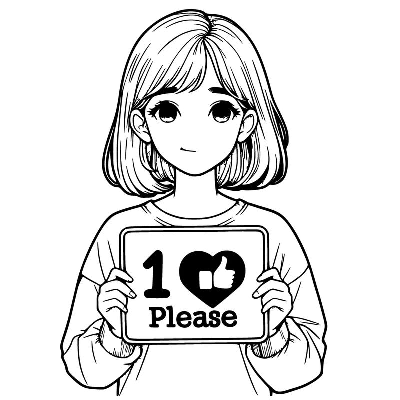 realistic girl holding a sign that says 1 like please