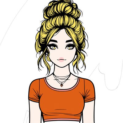 realistic girl with messy bun and croptop
