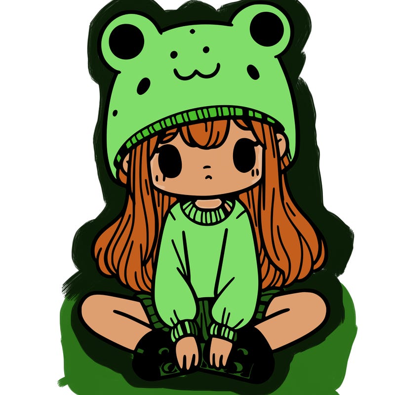 a girl wearing a frog hat and some frog socks