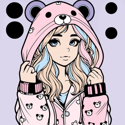 realistic girl in a animal pjs hoodie