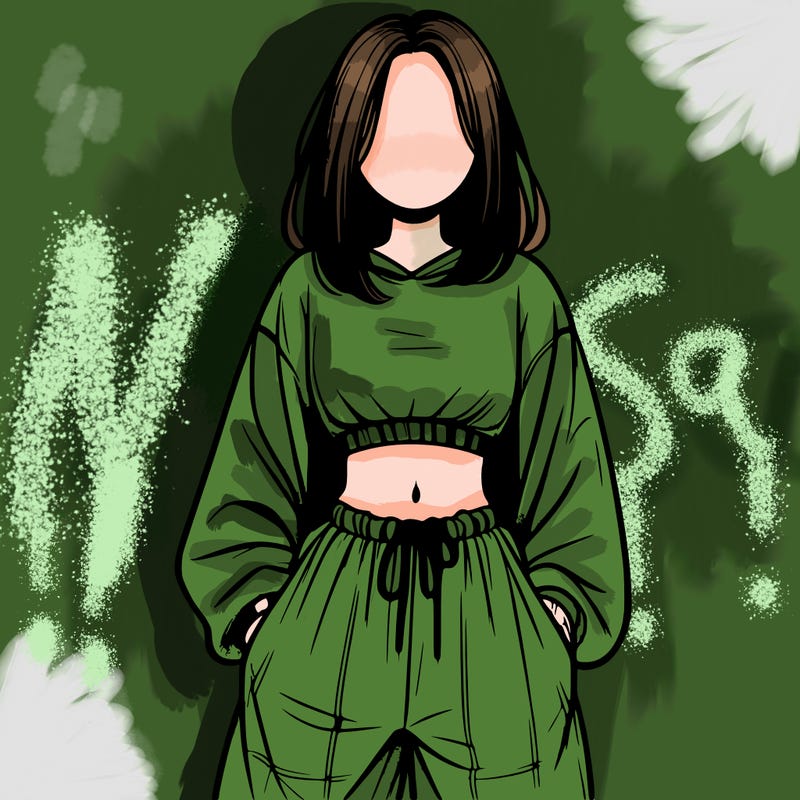 realistic girl faceless with baggy pants and a crop top