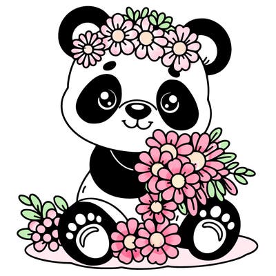 panda with flowers
