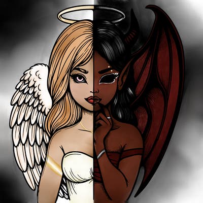 realistic angel half demon