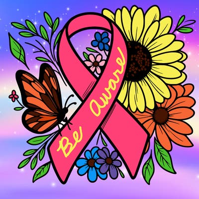cancer awareness symbol with flowers and butterflies