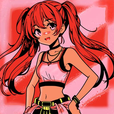 anime girl wearing crop top