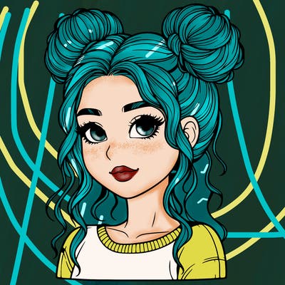 realistic girl with two buns in her hair