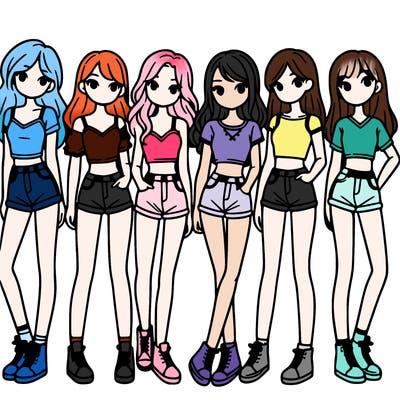 a group of girls wearing crop tops and shorts