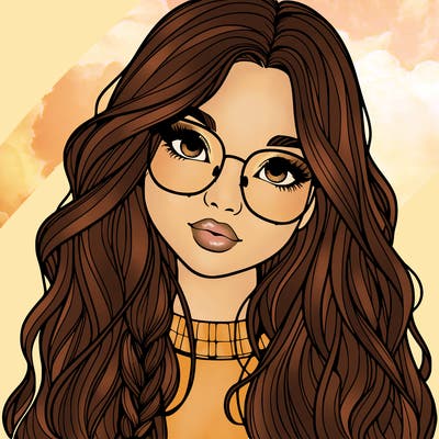 girl with long hair and freckles and glasses realistic