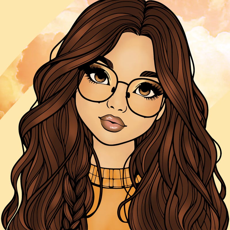 girl with long hair and freckles and glasses realistic
