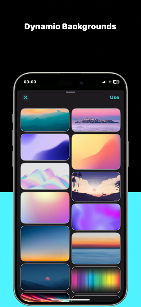 StoreView: App Screenshot Tool - Una colección de plantillas de fondos dinámicos para capturas de pantalla de apps mostradas en un iPhone