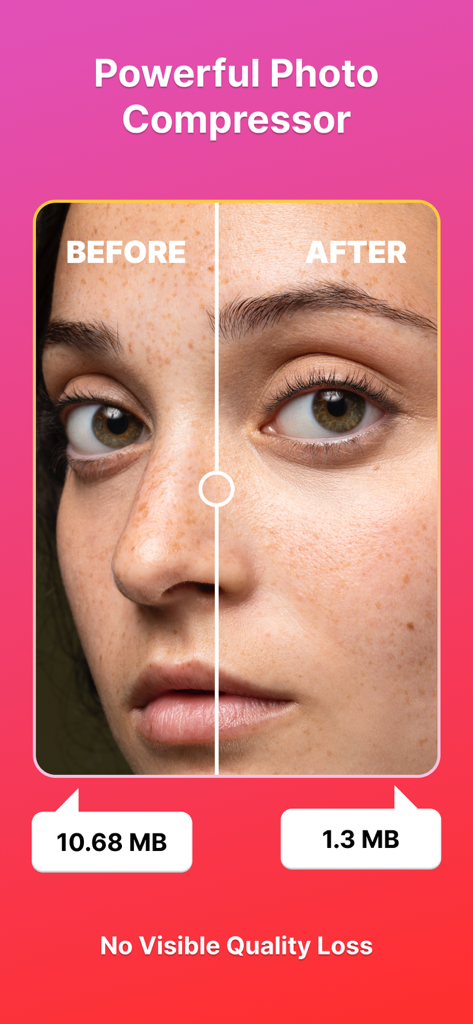Compress Videos to Any Size - Ein Vorher-Nachher-Vergleich zeigt die hochwertige Fotokomprimierung von 10,68 MB auf 1,3 MB