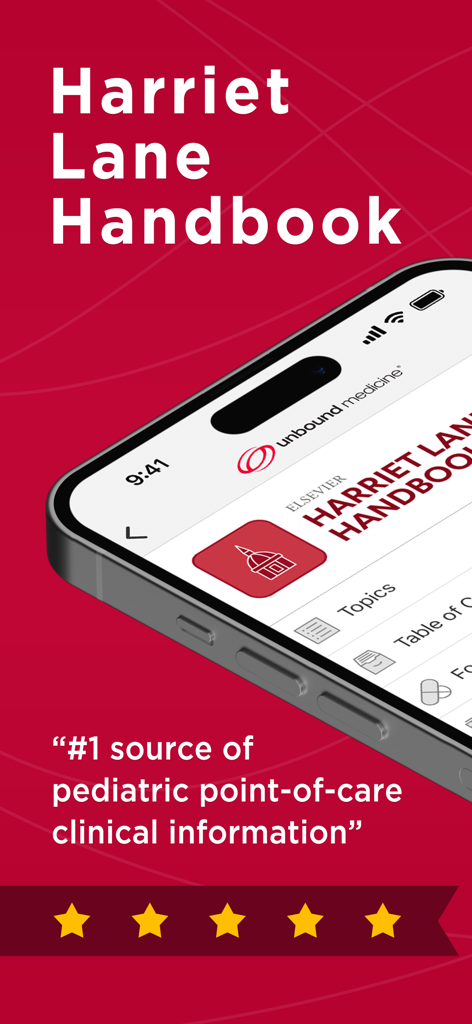 Harriet Lane Handbook - Harriet Lane Handbook pediatric medical app display with five star rating and clinical information tagline