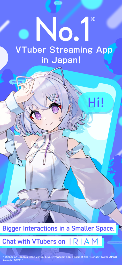 IRIAM the number one Vtuber streaming app in Japan featuring an anime girl avatar