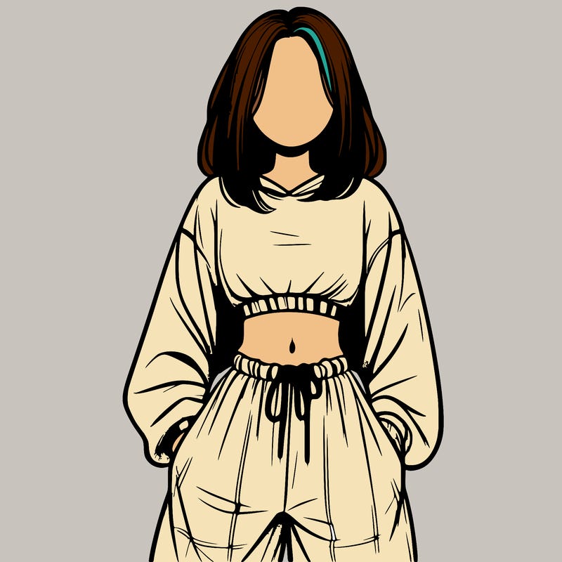 realistic girl faceless with baggy pants and a crop top