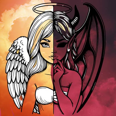 realistic angel half demon