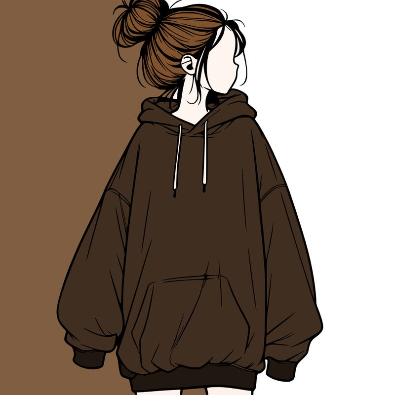 realistic girl with a oversized sweatshirt on and a bun