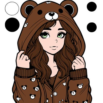 realistic girl in a animal pjs hoodie