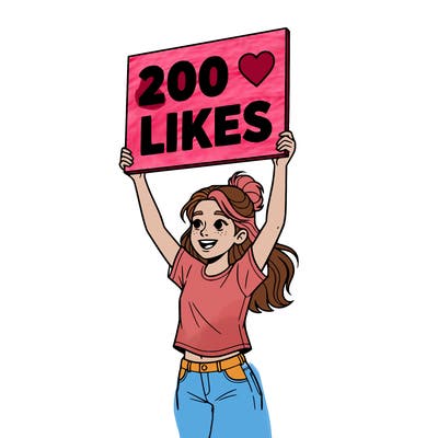 a girl holding up a 200 likes sign(hard)