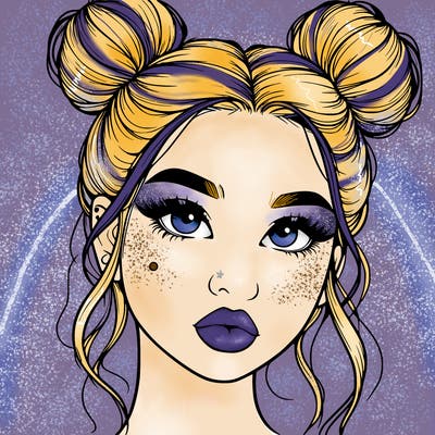 realistic girl with two buns on her hair and lips
