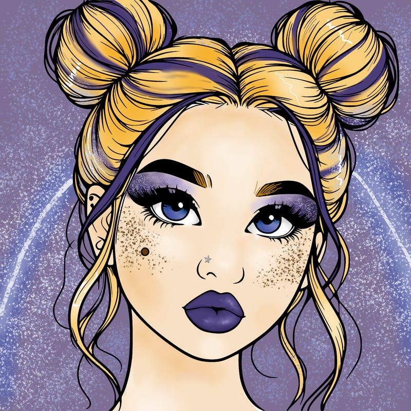 realistic girl with two buns on her hair and lips