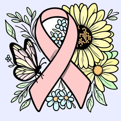 cancer awareness symbol with flowers and butterflies