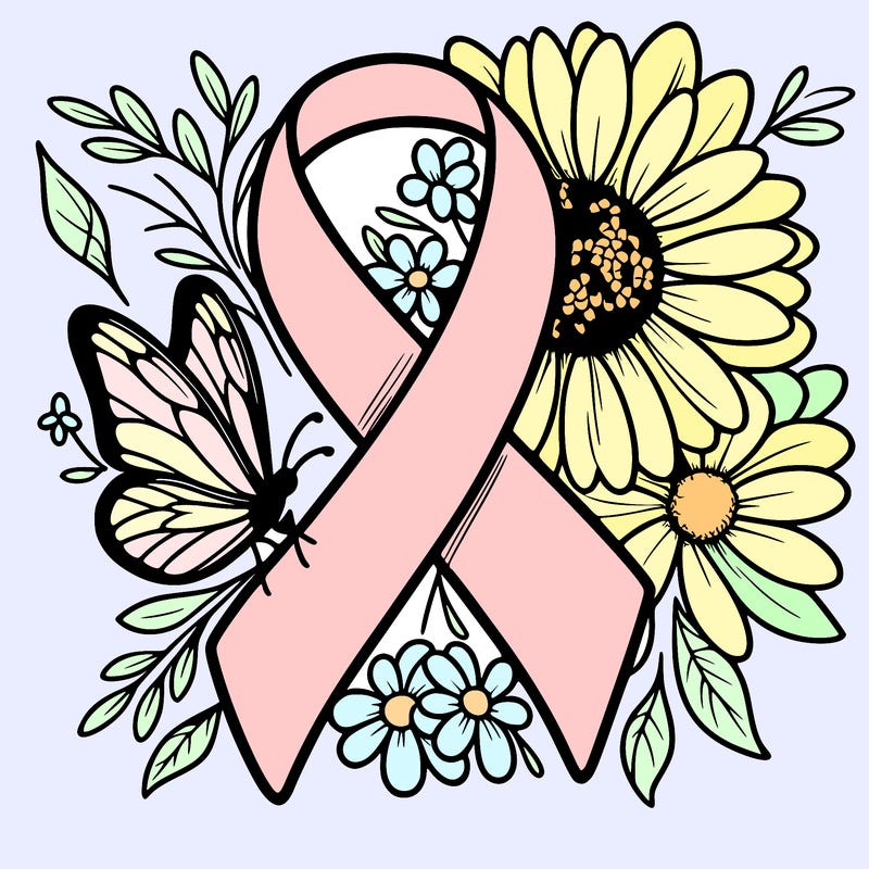 cancer awareness symbol with flowers and butterflies