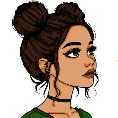 realistic girl with buns on the top of her head