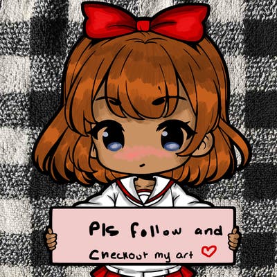 cute anime girl holding a sign