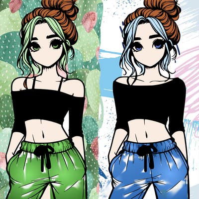 girl with croptop sweatpants hair in a bun realistic
