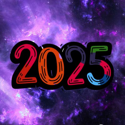 one line scrawled numbers sketch design “2025”