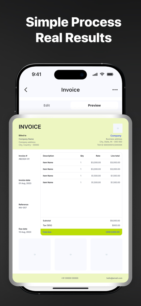 Visualização profissional de fatura em um iPhone mostrando detalhes de cobrança e valor total