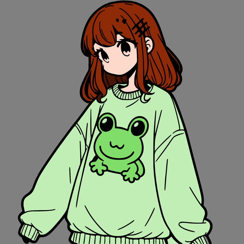 girl wearing frogging sweatshirt