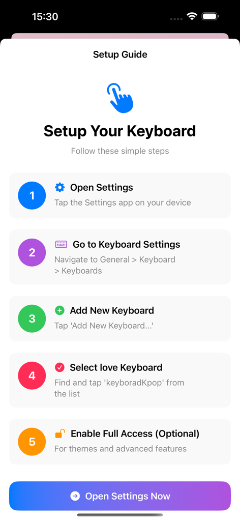 Katseye Kpop keyboard- Sticker - A step-by-step setup guide for the Katseye Kpop keyboard app showing five numbered instructions to enable the keyboard in iOS settings.