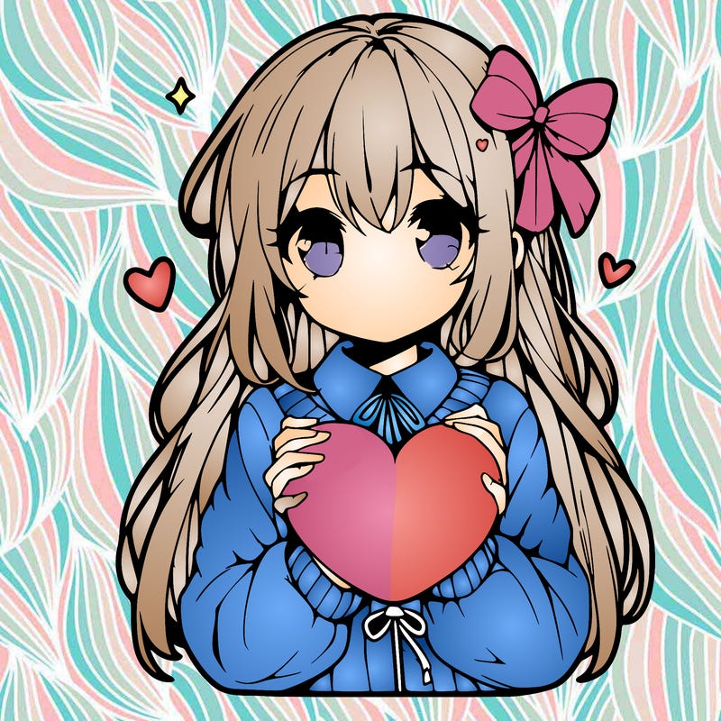 anime girl holding a heart balloon